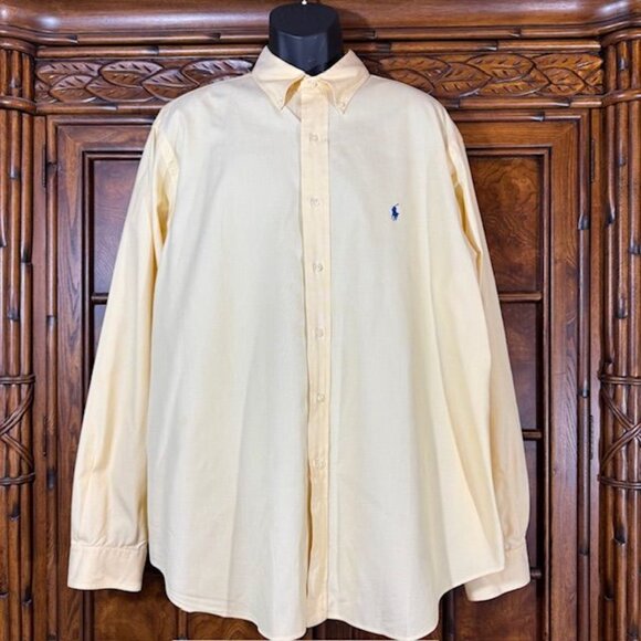 Ralph Lauren Polo Yellow Blue Polo Pony 100% Cotton Classic Fit Button Down - Picture 1 of 10